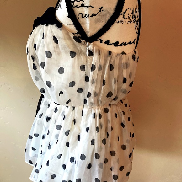 Anthropologie Girls of Savoy White top with Navy polka dots size 4 - Picture 3 of 5